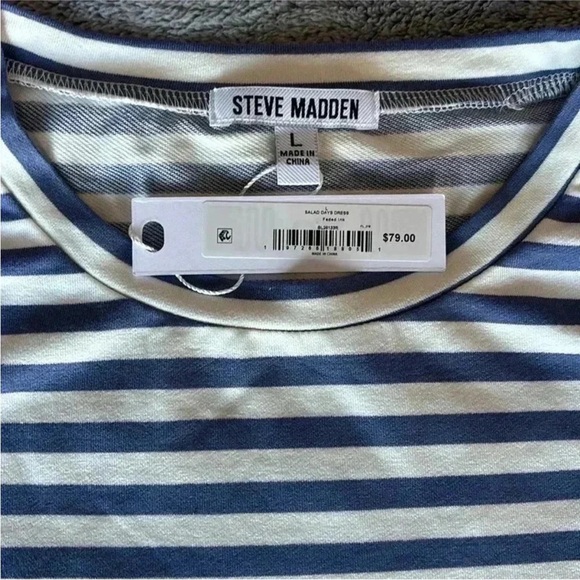 Steve Madden Striped Waist Tie Dress in Faded Ink Size Large NWT - Picture 5 of 8